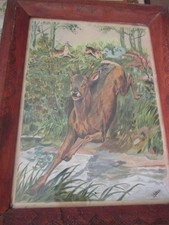 Tableau peinture originale ancienne encadrée scène de chasse nature 60s signée