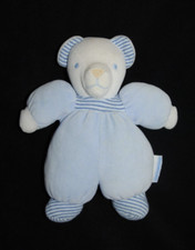 Peluche doudou ours NOUNOURS ancien bleu blanc hochet grelot vintage  21 cm TTBE