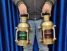 Lot de 2 anciennes lampes à huile d'ancre, lanterne marine vintage, lampe à...