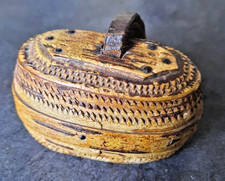 TABATIERE BOITE A PRISER EN BOIS ET VANNERIE ATTACHE CUIR - TRAVAIL DE POILU