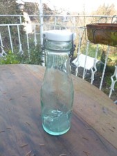 French MERCUR Glass Porcelain Top Milk Bottle 11” old glass with air bubbles
