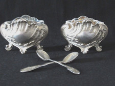 Paire de salerons et  cuillères Argent Minerve 1er Art de la Table  collection