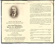 Avis Décès 1957 Baron du Quesnoy.Otage Civil en 14-18.