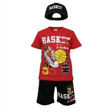 Ensemble t-shirt + short + casquette – Basket – 5 à 8 ans – NEUF