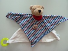 A9. DOUDOU PLAT HOCHET STERNTALER OURS BLEU RAYE VERT FOULARD ROUGE - ETAT NEUF