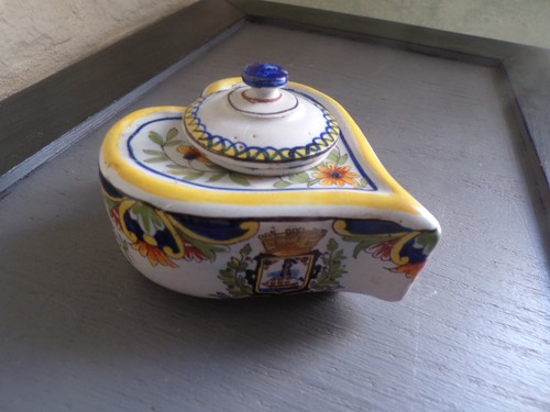 Encrier ancien faïence cœur