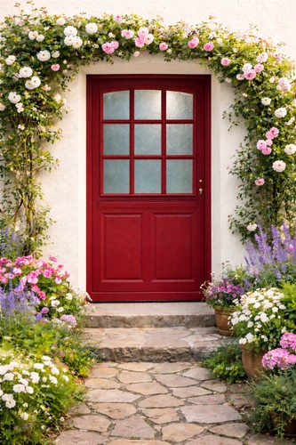 Porte entrée bois vitrée - porte,