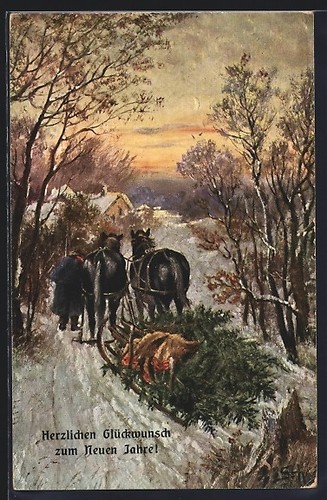 Carte postale chevaux tirant