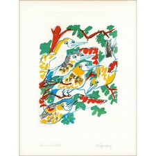 LAPICQUE Charles - Gravure originale "Les oiseaux" 65x50cm