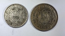MAROC 2 PIECES PROTECTORAT FRANCAIS  NICKEL  EMPIRE CHERIFIEN 10f et 20f      