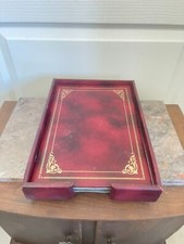 Ancien Range Porte Corbeille Courrier Cuir Rouge Bordeau Doré Le Tanneur France