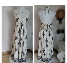 Robe Longue Dos Nu  Femme Été En Polyester Écrue Et Bleu Marine Taille L , 40 ?