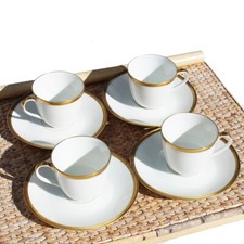 Set 4 tasses à café + soucoupes en porcelaine fine A.Vignaud Limoges