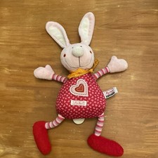 O/ doudou peluche musical lapin rose rouge brodé coeur SIGIKID 29cm Rayé