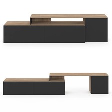 Meuble TV 140-180 cm modulable d'angle BASILE rotatif bois et noir