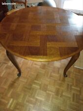 Table ronde marquetée Diam 120cm avec rallonge intégrée en très bon état