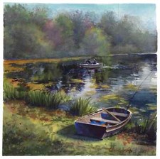 magnifique étang avec barque