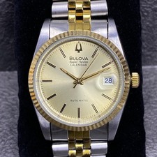 RARE BULOVA Super Seville Calendar Automatic Two Tone Watch Vintage Swiss Made