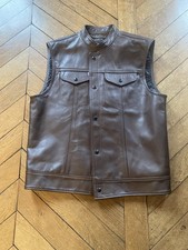 Blouson cuir modele trucker sans manche cheval marron taille 48 Made in USA