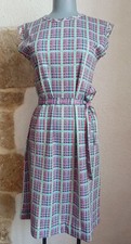 Robe vintage année 80 tartan vert bleu avec ceinture taille 38-40