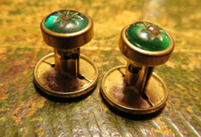 BOUTONS de COL anciens CABOCHON PÂTE de VERRE VERTE ETOILE STRASS LA PAIRE