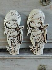 2 ANCIENNES PETITS ANGES FILLETTES DÉCO MURALE EN PLÂTRE MOULÉ PG ANNÉES 70