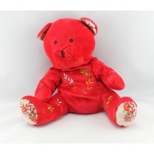 Doudou ours rouge feuilles