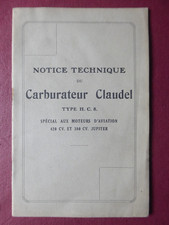 NOTICE TECHNIQUE CARBURATEUR CLAUDEL H.C.8 MOTEUR AVIATION BRISTOL JUPITER