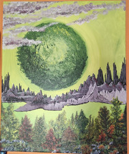 tableau art contemporain. Soleil vert 61/50 acrylique sur toile