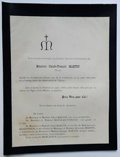 CLAUDE FRANCOIS MARTIN Mangean Floceau FAIRE PART Marcadier Missonnier 1888