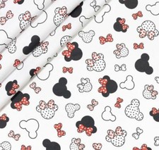 Tissu "Minnie - Mickey" Petites Tetes Coton 100% Popeline Noeud Rouge