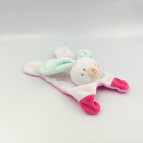 Doudou plat lapin rose blanc