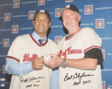 ROBERTO ALOMAR & BERT BLYLEVEN AUTOGRAPHED 21x22 CANVAS (HOF) - MLB HOLOGRAM!