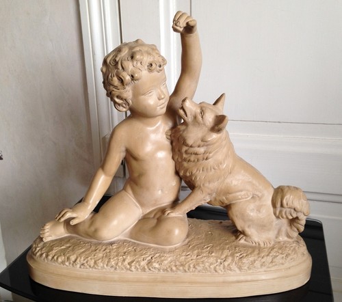 Sculpture enfant son chien - sculpture,