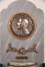 XIXe Bénitier Mural Métal Argenté & Marbre Sir du Sacré Coeur de MONTMARTRE ART