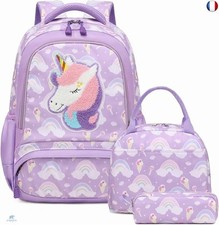 Kimwadalh Cartable Fille Licorne Sac à Dos Primaire Sac à Dos Fille Broderie L