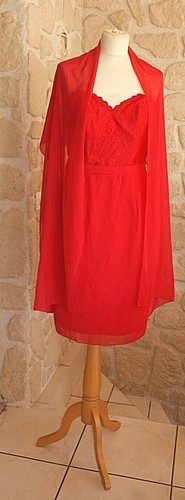 Robe cocktail rouge étole - robe, rouge+étole