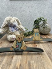 Lot de 2 Cintres Vintage en Bois Peint - Décor Chat et Ours - Rétro - Enfant