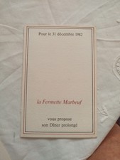 Menus. Restaurant La Fermette Marbeuf 1982