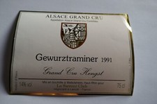 étiquette ancienne VIN 1991 HENGST Grand Cru GEWURZTRAMINER ALSACE