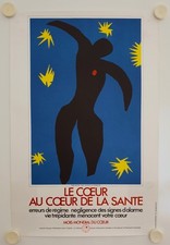 Affiche Mois Mondial du Cœur 1972 LE CŒUR AU CŒUR DE LA SANTE Matisse Icare