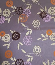 Coupon tissu ameublement marron fleurs orange doré parme