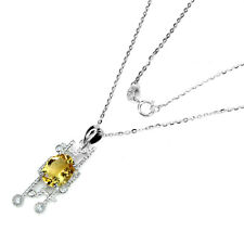 925 Argent Sterling Collier Ovale Citrine 10x8mm Simulé Zircone Précieuse Bijoux