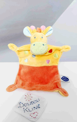 Doudou plat girafe - girafe/vache, jaune