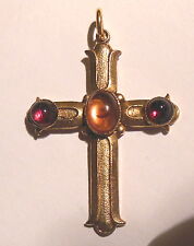Rare ancient cross gold plated metal set with colored glass paste  N°4