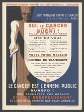 Affiche originale de la Ligue française contre le cancer de 1952 - 39x29cm