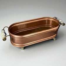 Jolie jardinière ancienne cuivre – Poignée en porcelaine déco vintage