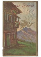 1933 Cabane De Montagne Fleurs Balcon Carte Postale Pâques D'Époque -défaut