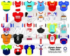 3 maillots/stickers pour cyclistes miniatures JO TOKYO 2020 Equipes Nationales