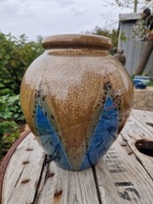 Grand vase en grés émaillé flammé effet de glaçure  signature a voir 1940